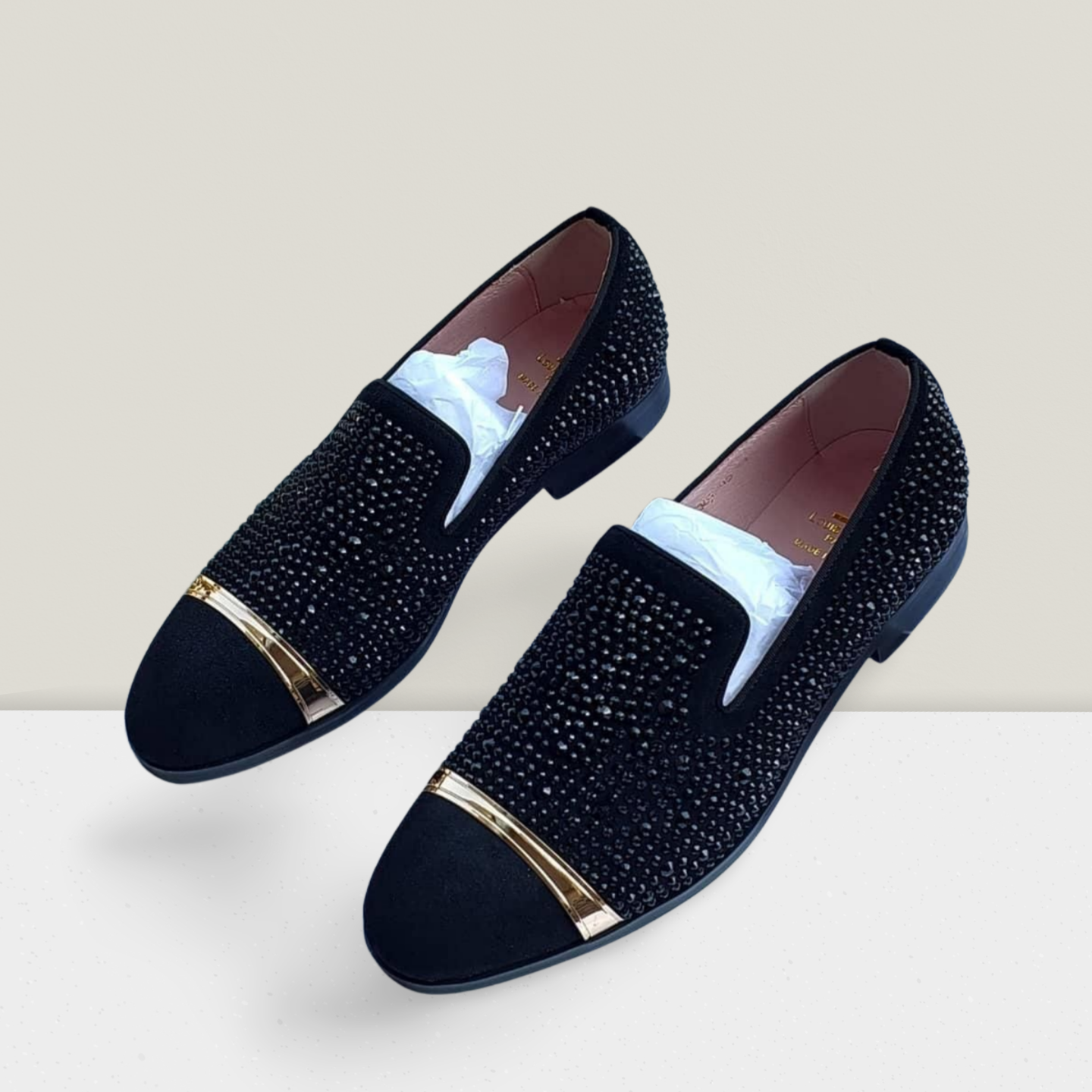Black Crystal Band-Detail Dress Loafers