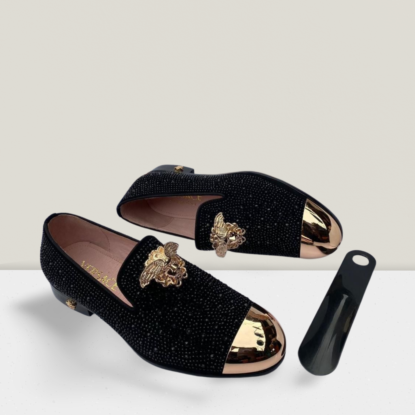 Midnight Black Crystal Cap-Toe Loafers