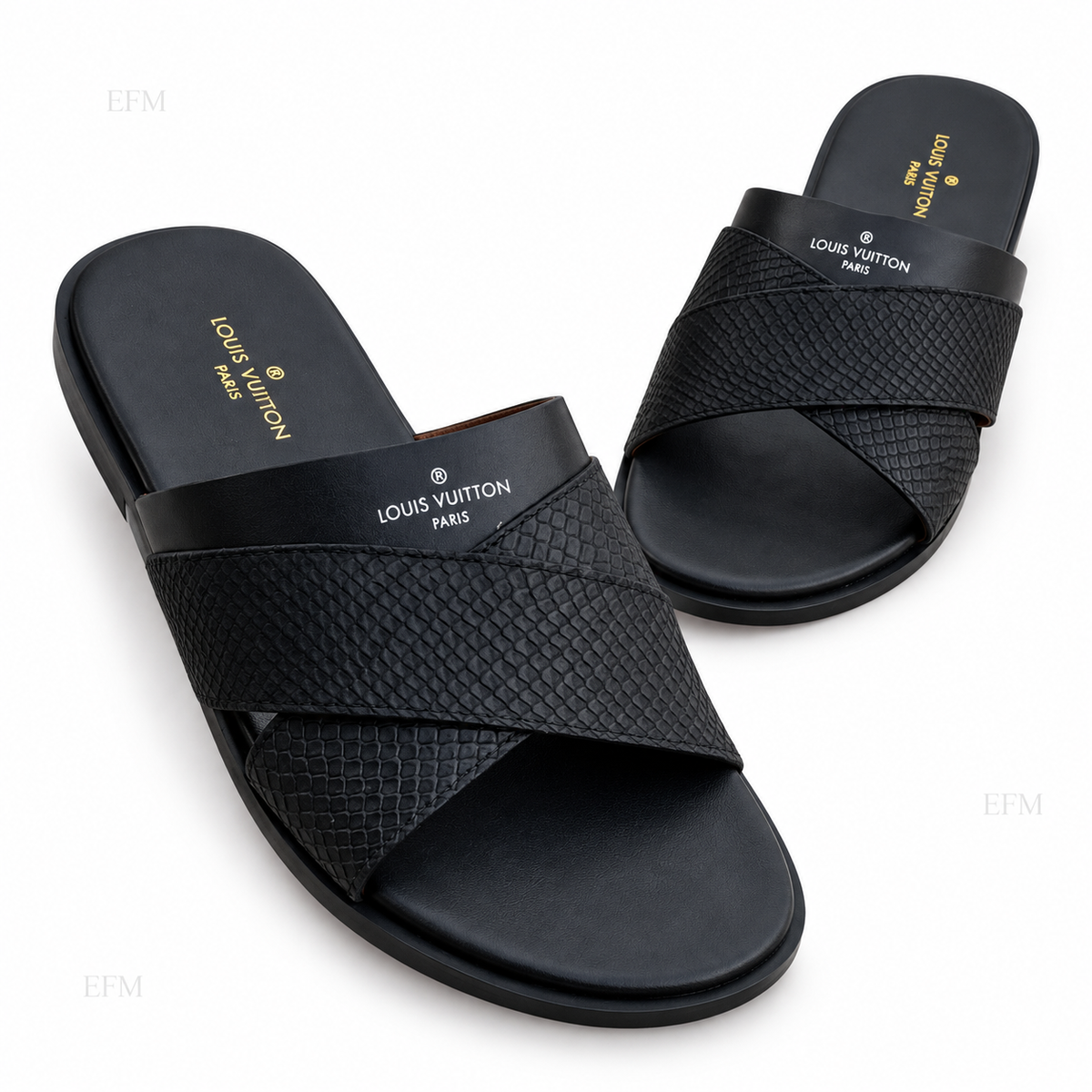 Reptile-Texture Crossover Slides – Black