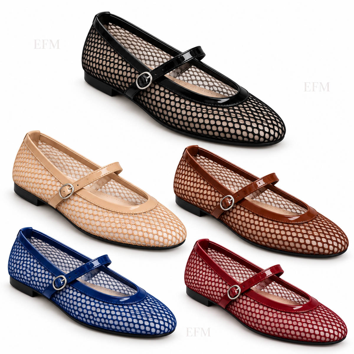 Mesh Mary Jane Buckle Flats