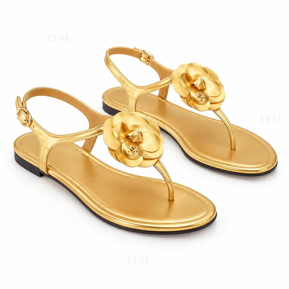 Layered Flower T-Strap Ladies’ Sandals