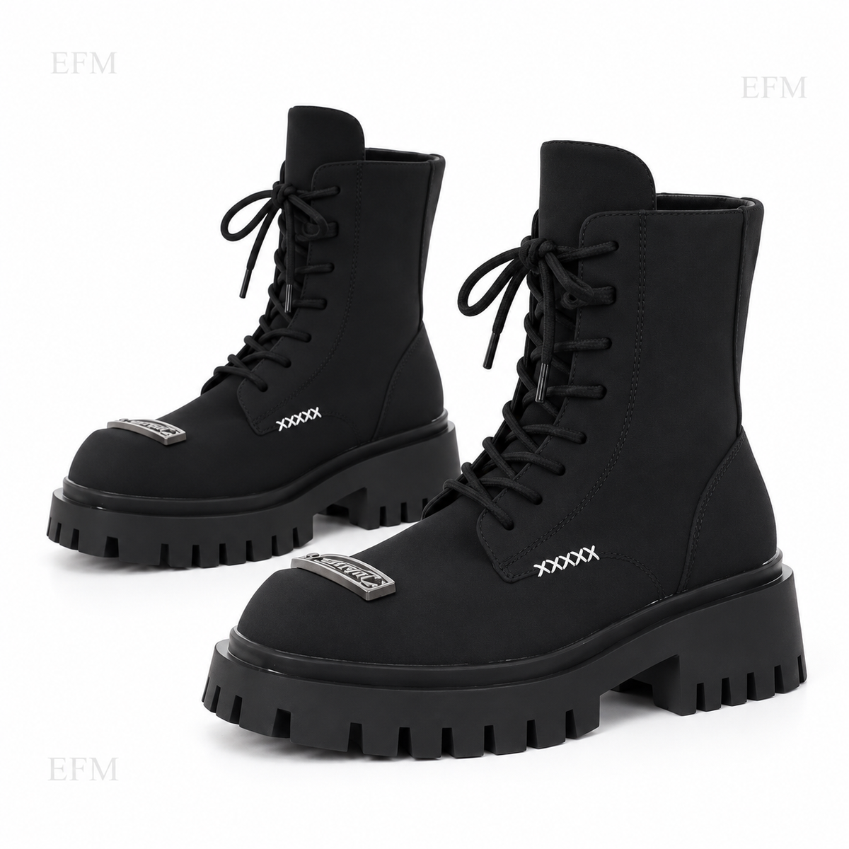 Cross-Stitch Combat Boots – Black