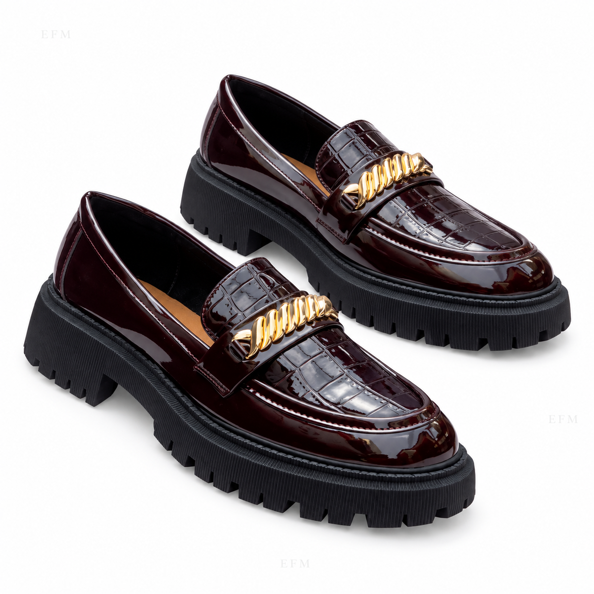 Reptile-Pattern Chain Platform Ladies’ Loafers