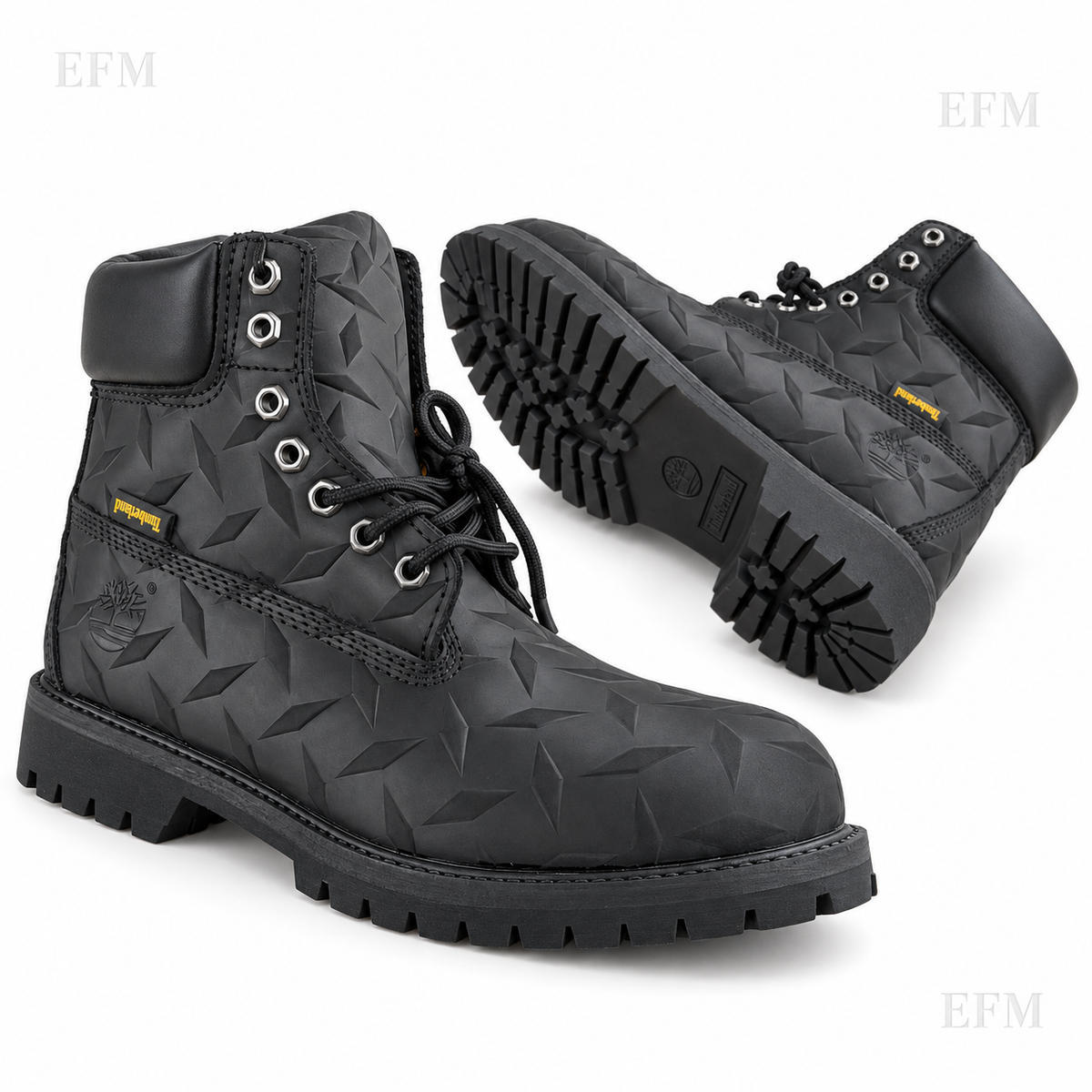 Geometric-Embossed Lug Boots – Black