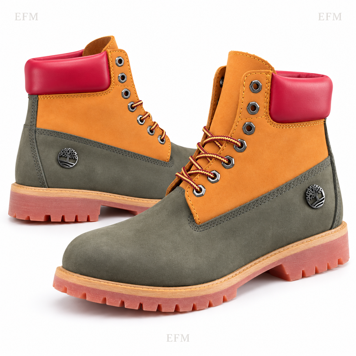 Colour-Block Heritage Boots – Olive/Tan