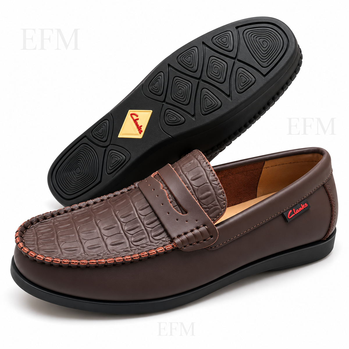 Crocodile-Patterned Perforated-Strap Loafers