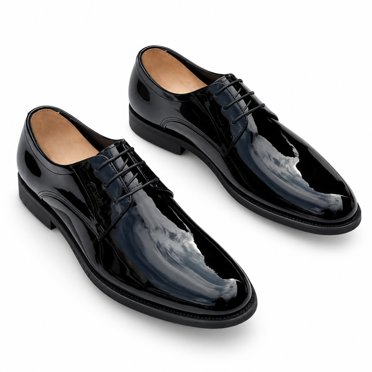 High-Shine Plain-Toe Derby Shoes – Black