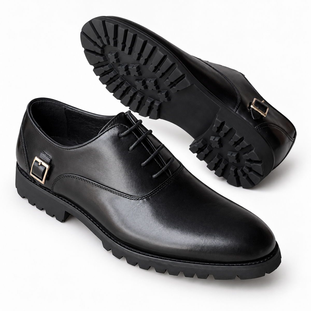 Side-Buckle Lug-Sole Derby Shoes – Black
