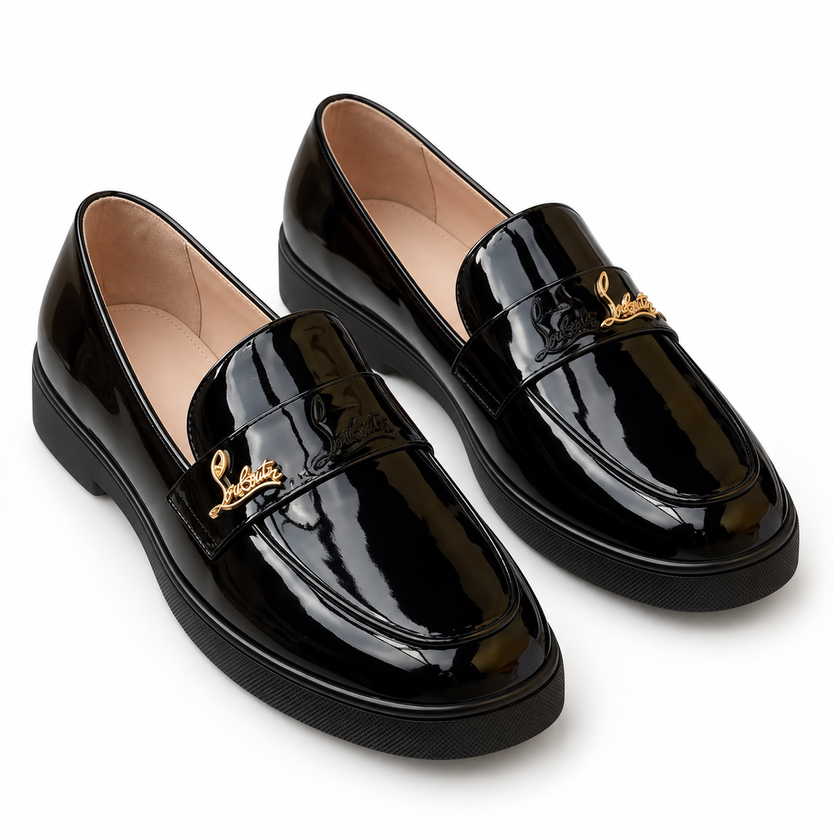 Gold-Accent Patent Loafers – Black