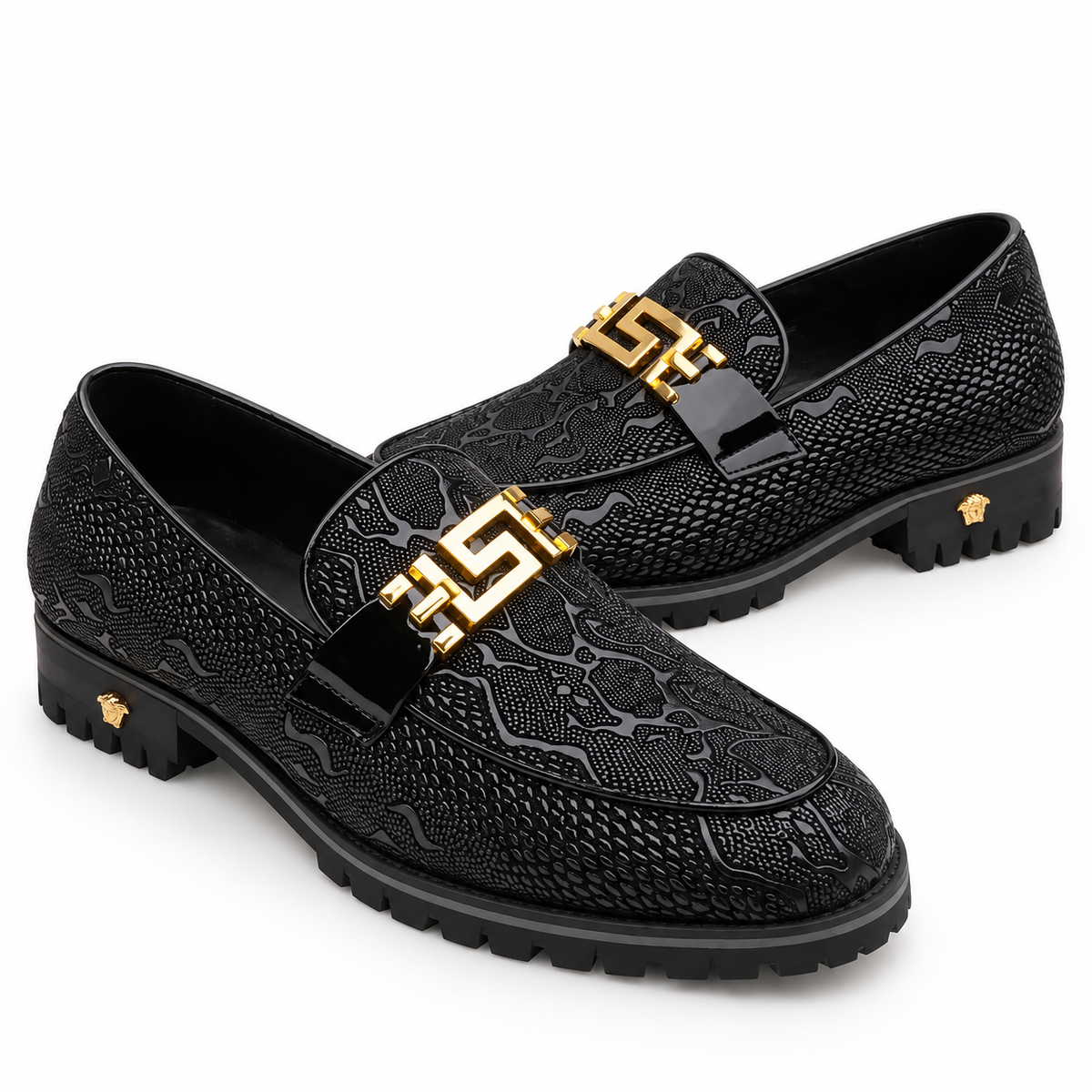 Mixed-Texture Strap Loafers – Black