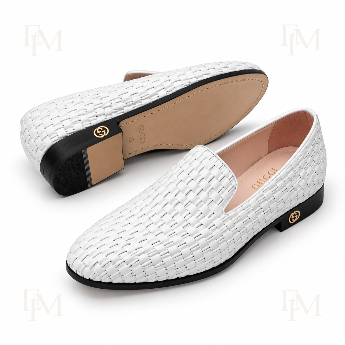 Woven-Texture Dress Loafers – White