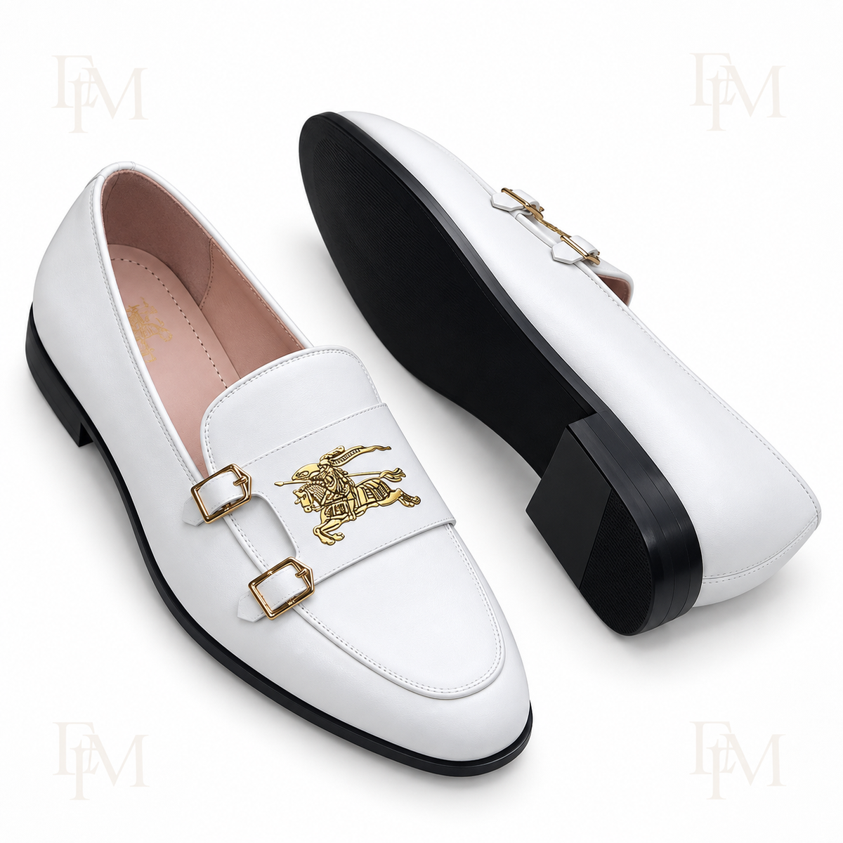 Double-Buckle Apron Loafers – White
