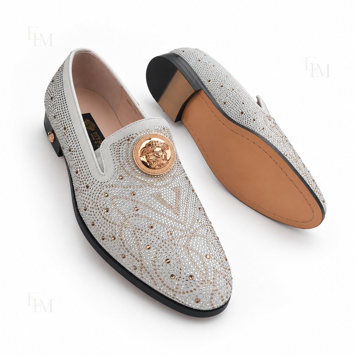 Swirl-Pattern Medallion Loafers – White
