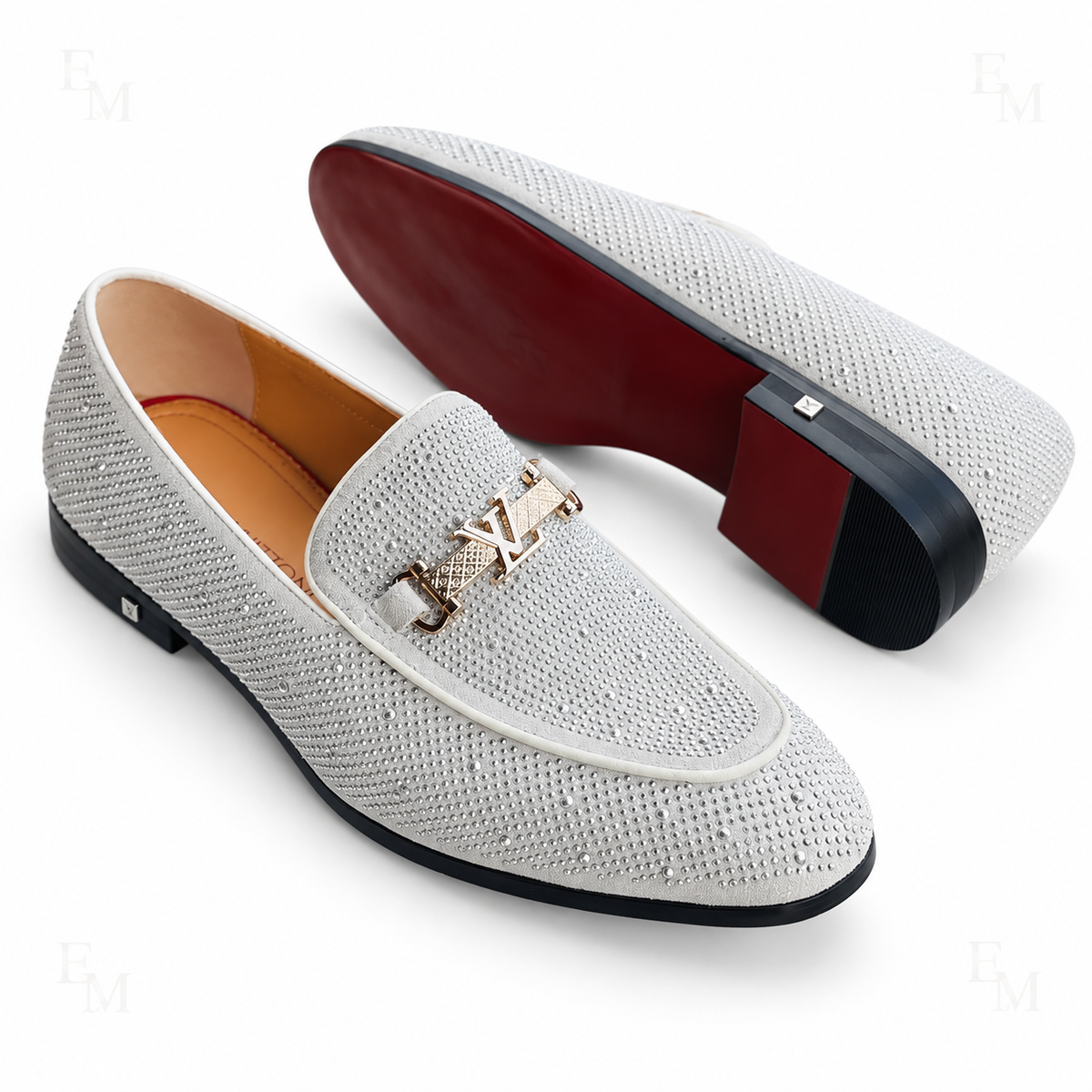 Micro-Studded Bar Loafers – Silver