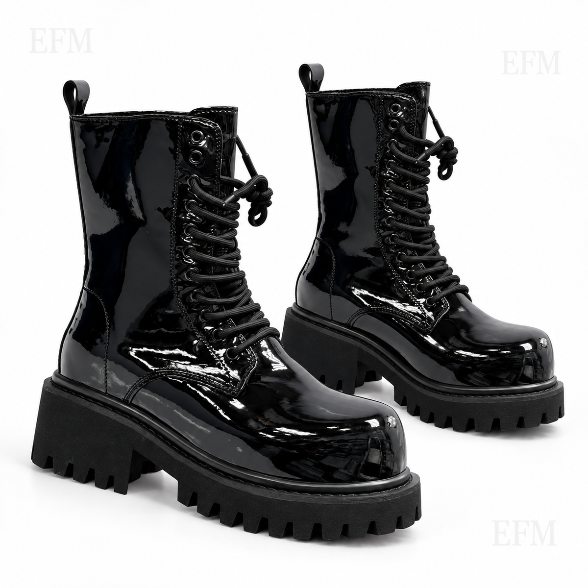 Patent Toe-Stud Combat Boots – Black