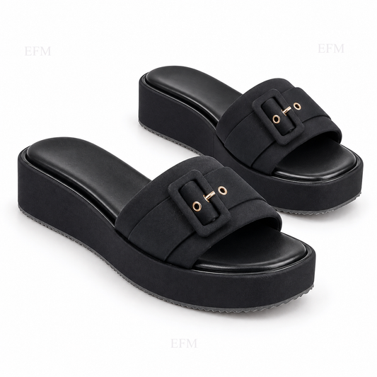 Buckle Accent Platform Ladies’ Slides