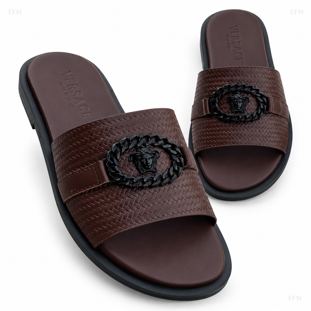 Woven Medallion Slides – Coffee Brown
