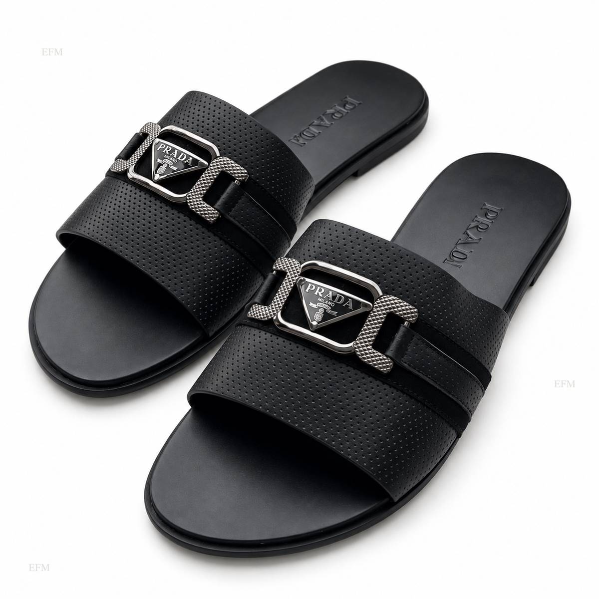 Perforated Frame-Buckle Slides – Black