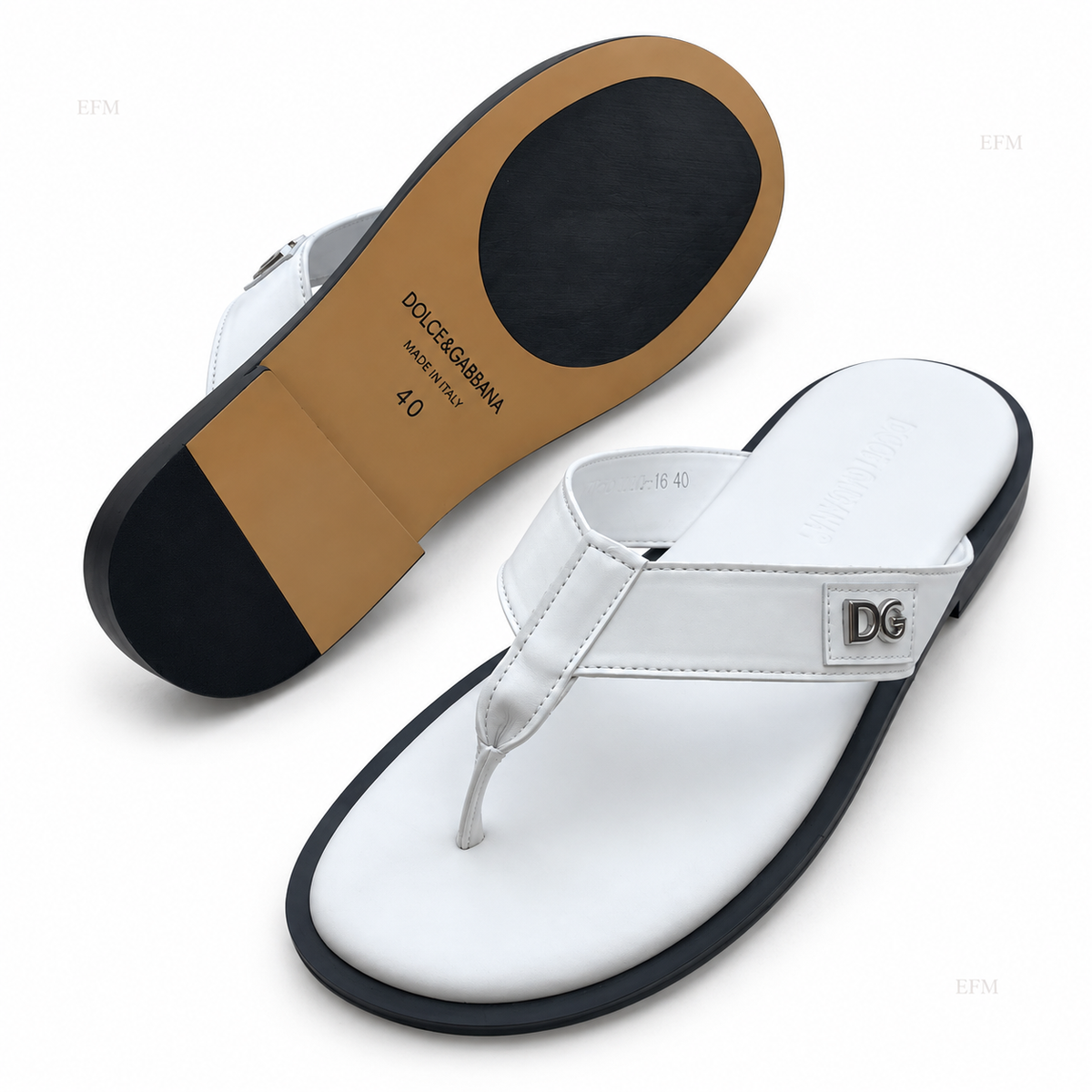 Side-Emblem Toe-Post Sandals – White