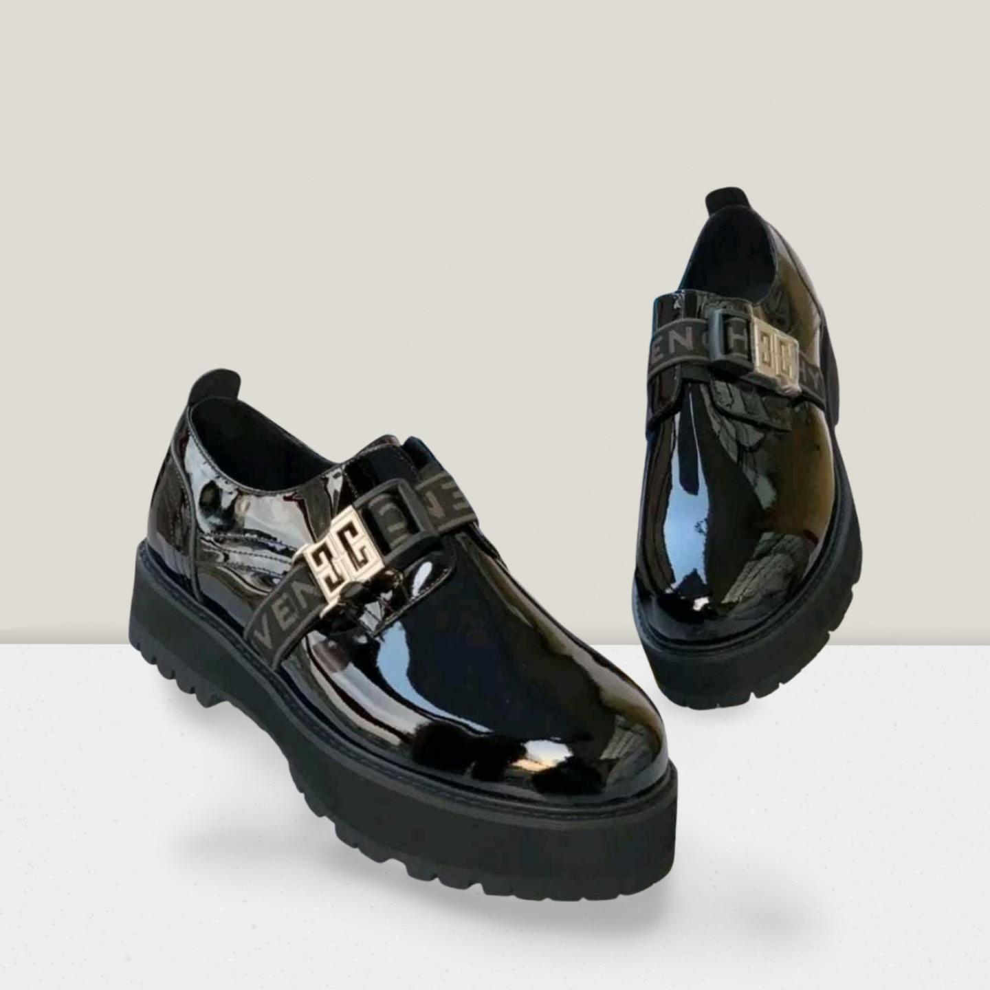 Black Patent Strap Platform Loafer
