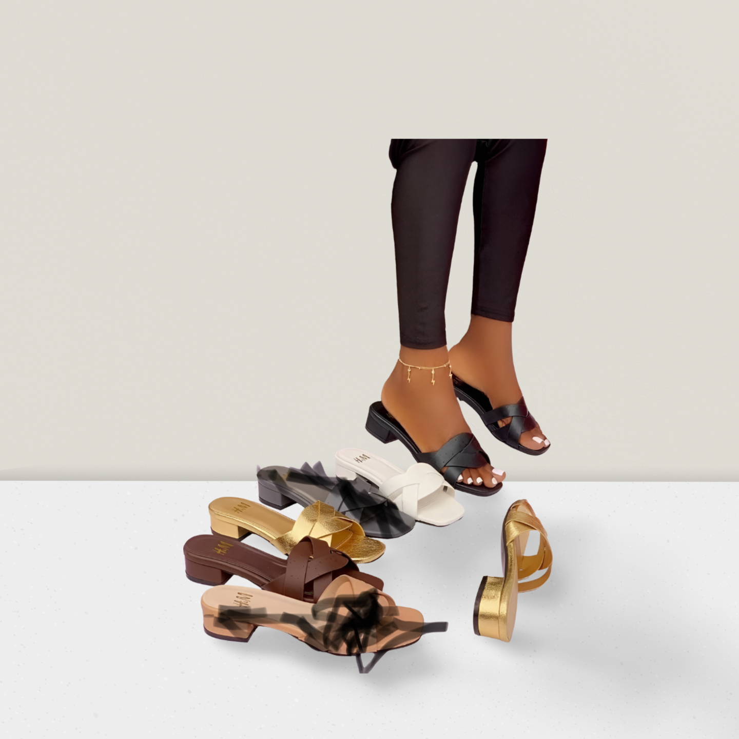 Classic Cross-Strap Block Heel Mules