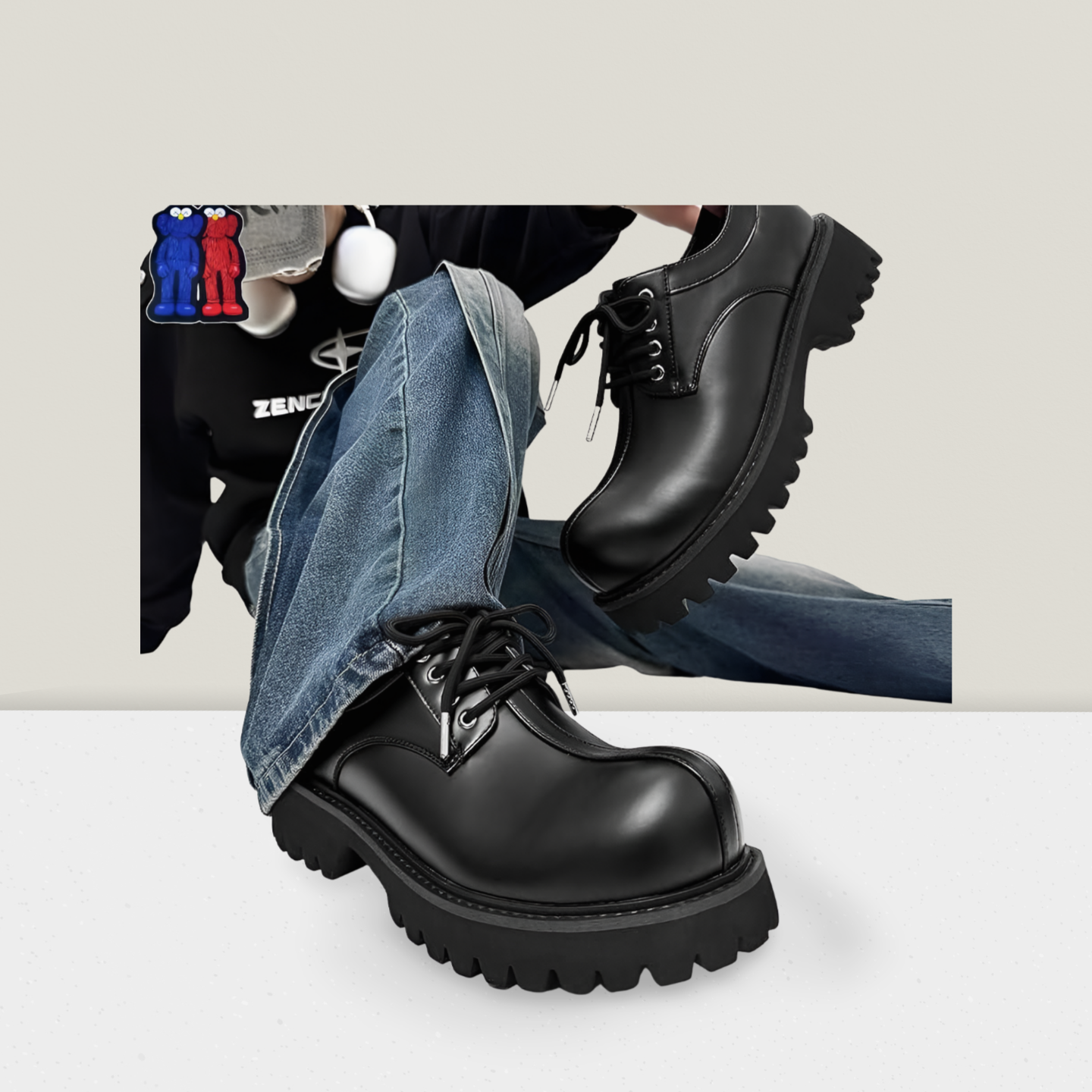 Men’s Rugged Chunky Lace-Up Shoe – Jet Black