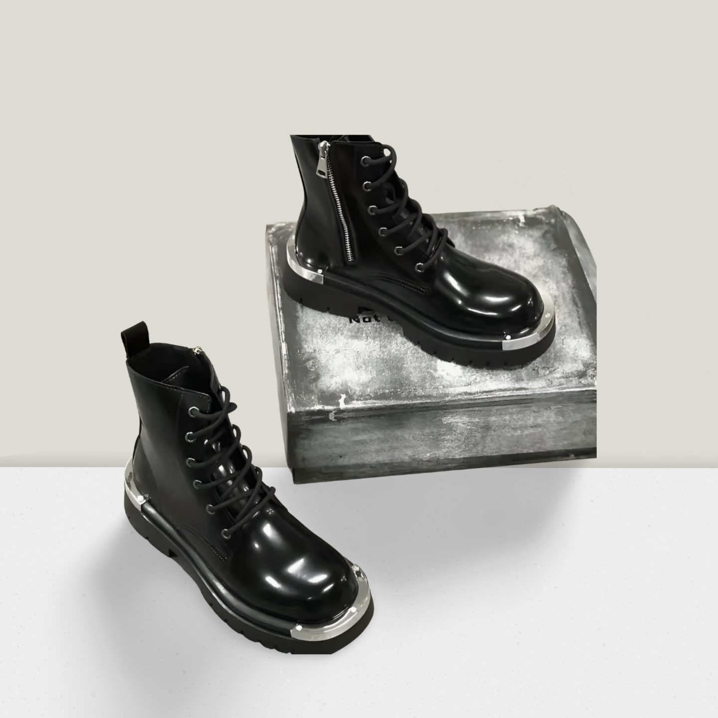 Men’s Patent Leather Combat Boot – Gloss Black