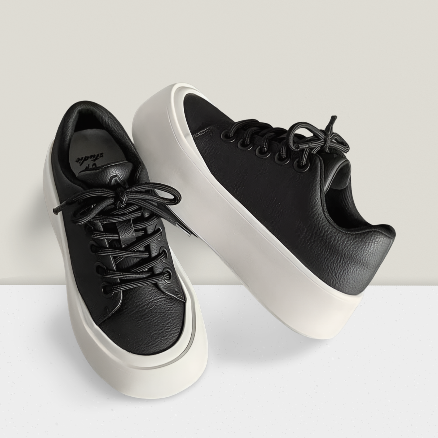 Men’s Platform Casual Sneaker – Black & Off-White