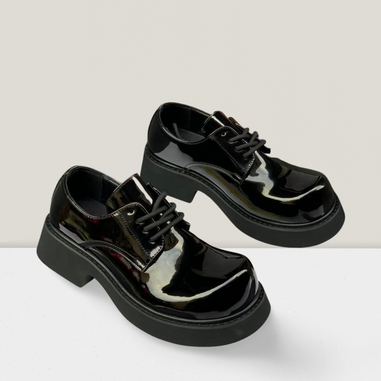 Men’s Patent Leather Lace-Up Shoe – Deep Black