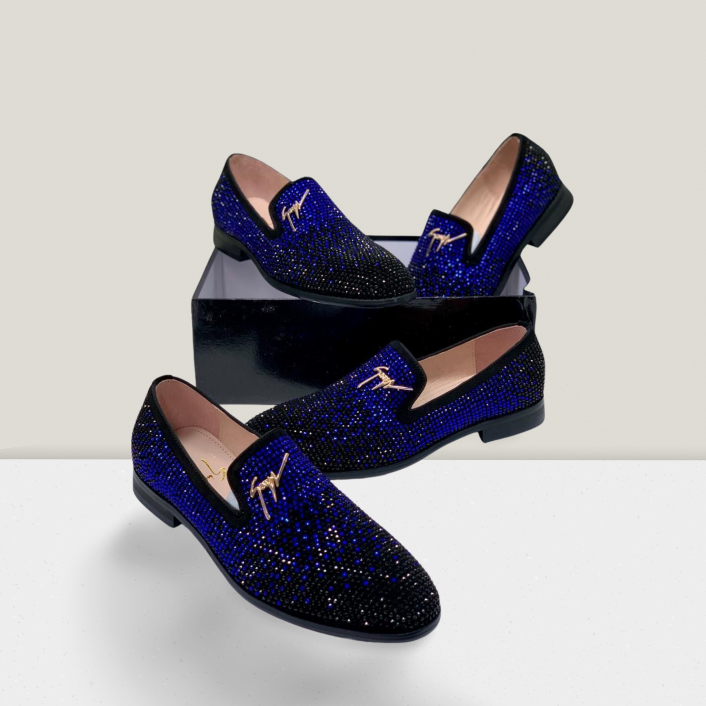 Men’s Luxury Crystal Pattern Slip-On Loafer – Royal Blue & Black