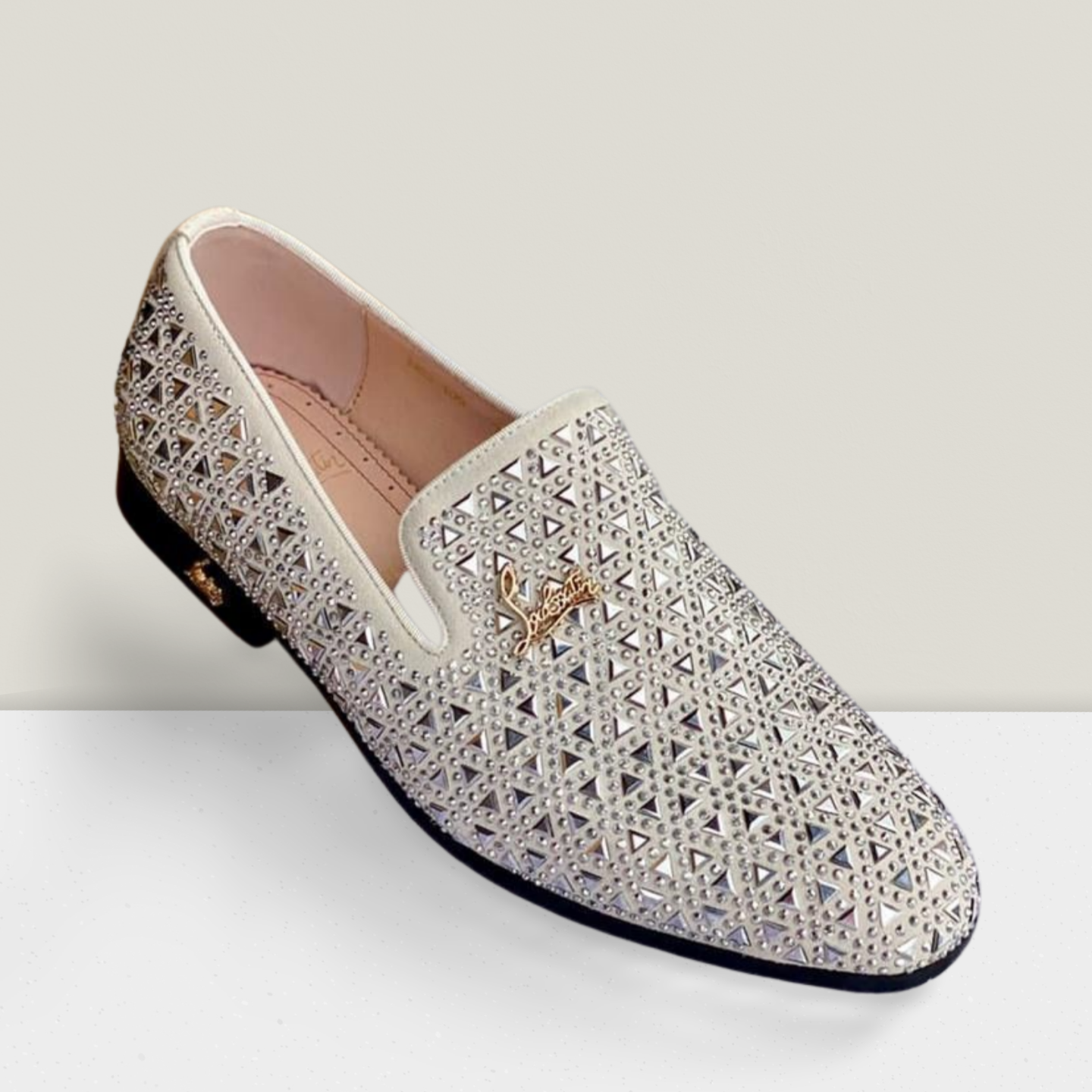 Men’s Luxury Crystal Pattern Slip-On Loafer – Champagne Silver