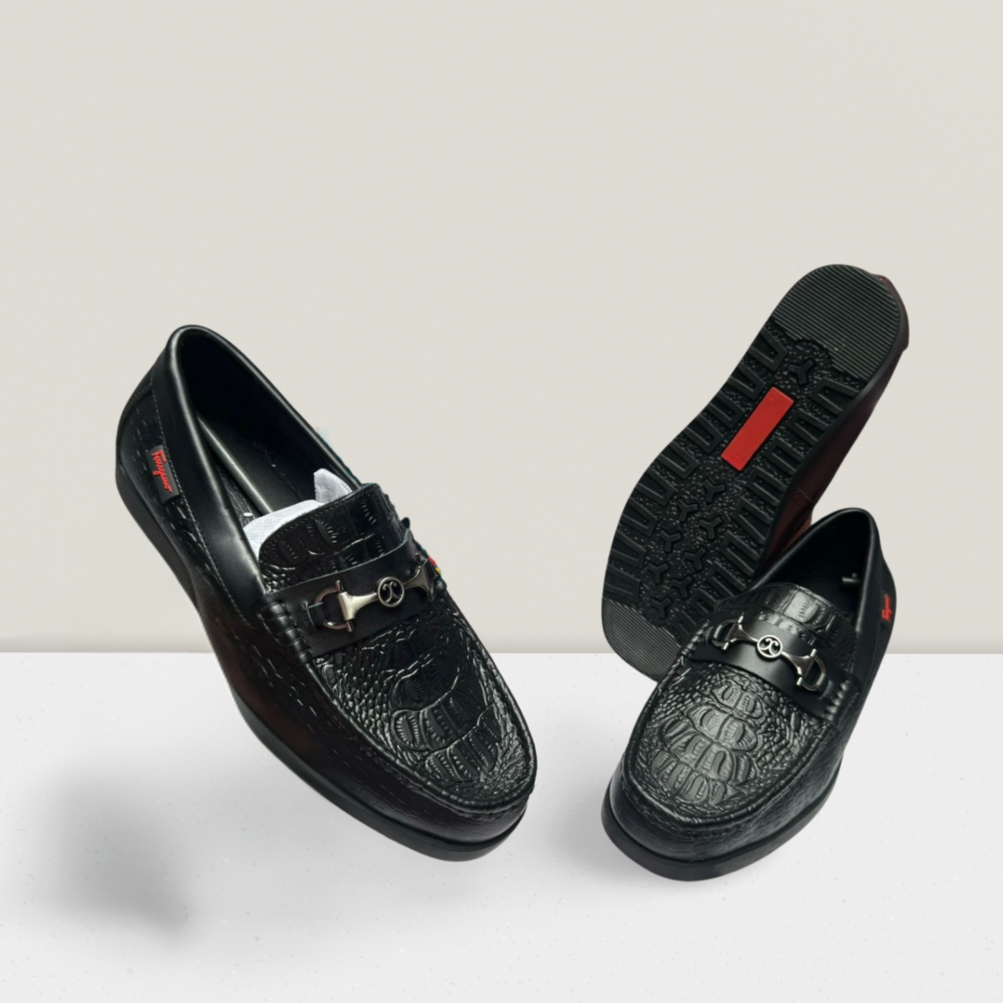 Textured Black Croc-Style Loafer