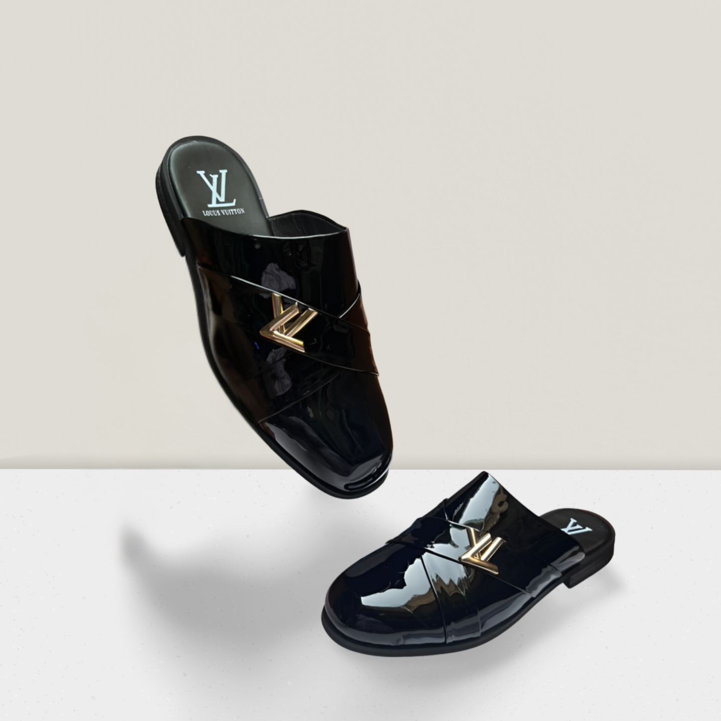 Men's Premium Designer Mule - Patent Black