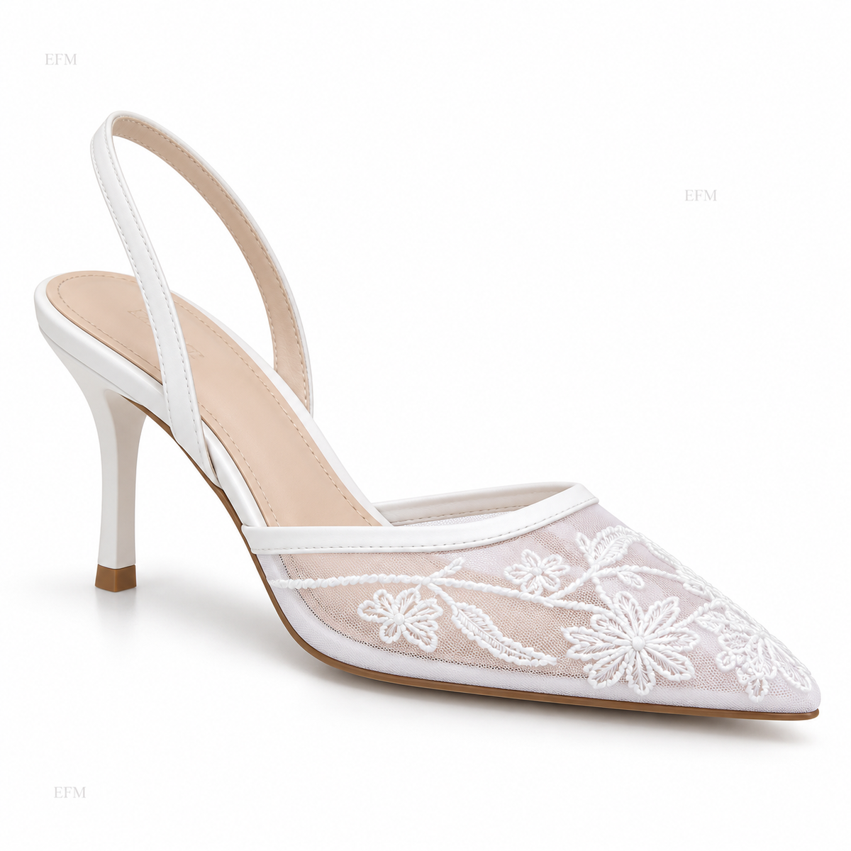 Floral Embroidered Mesh Slingback Heels