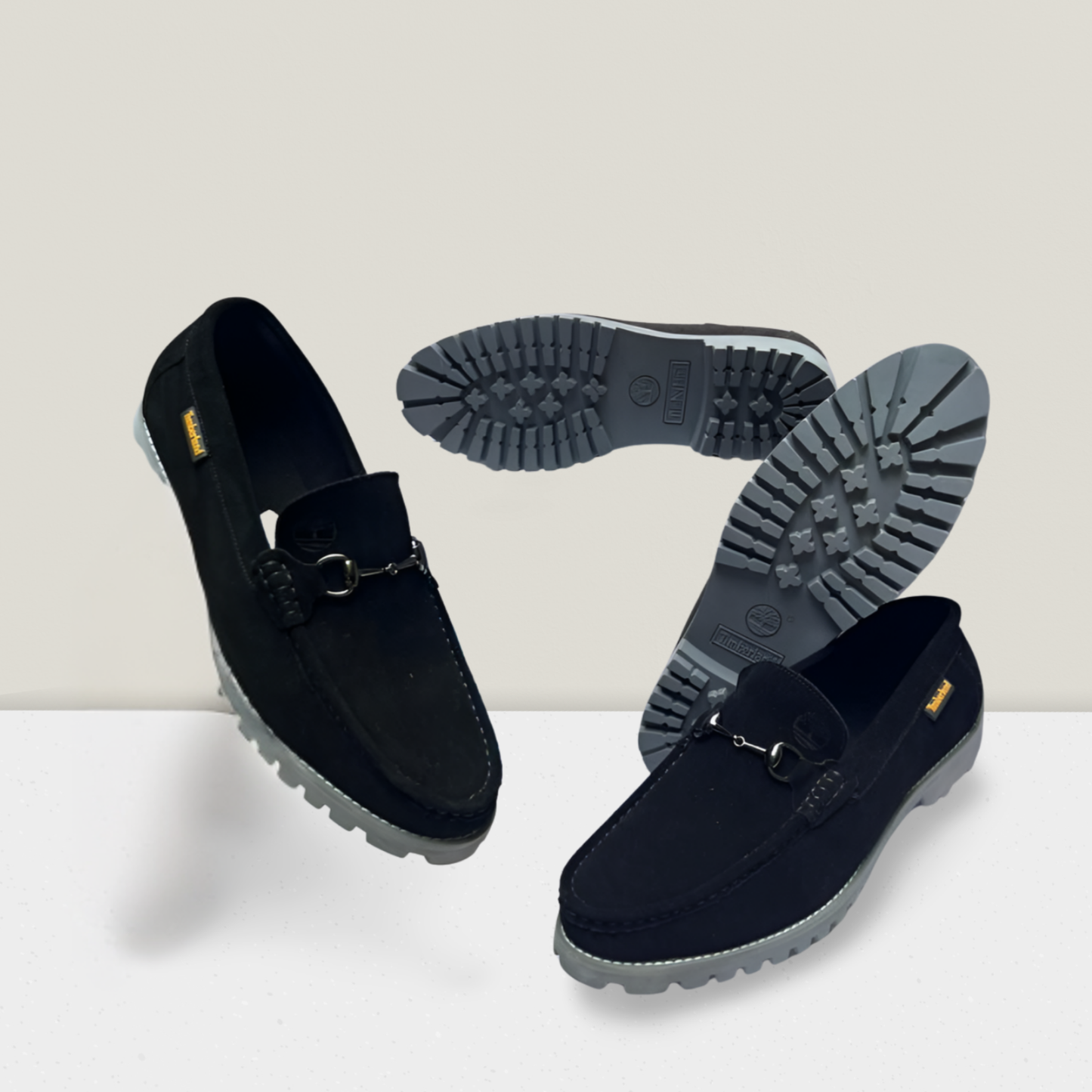 Rugged Classic Black Swede Horsebit Loafers