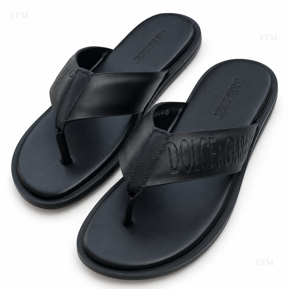 Embossed-Strap Toe-Post Sandals – Black