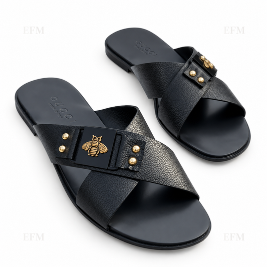 Bee-Accent Crossover Slides – Black