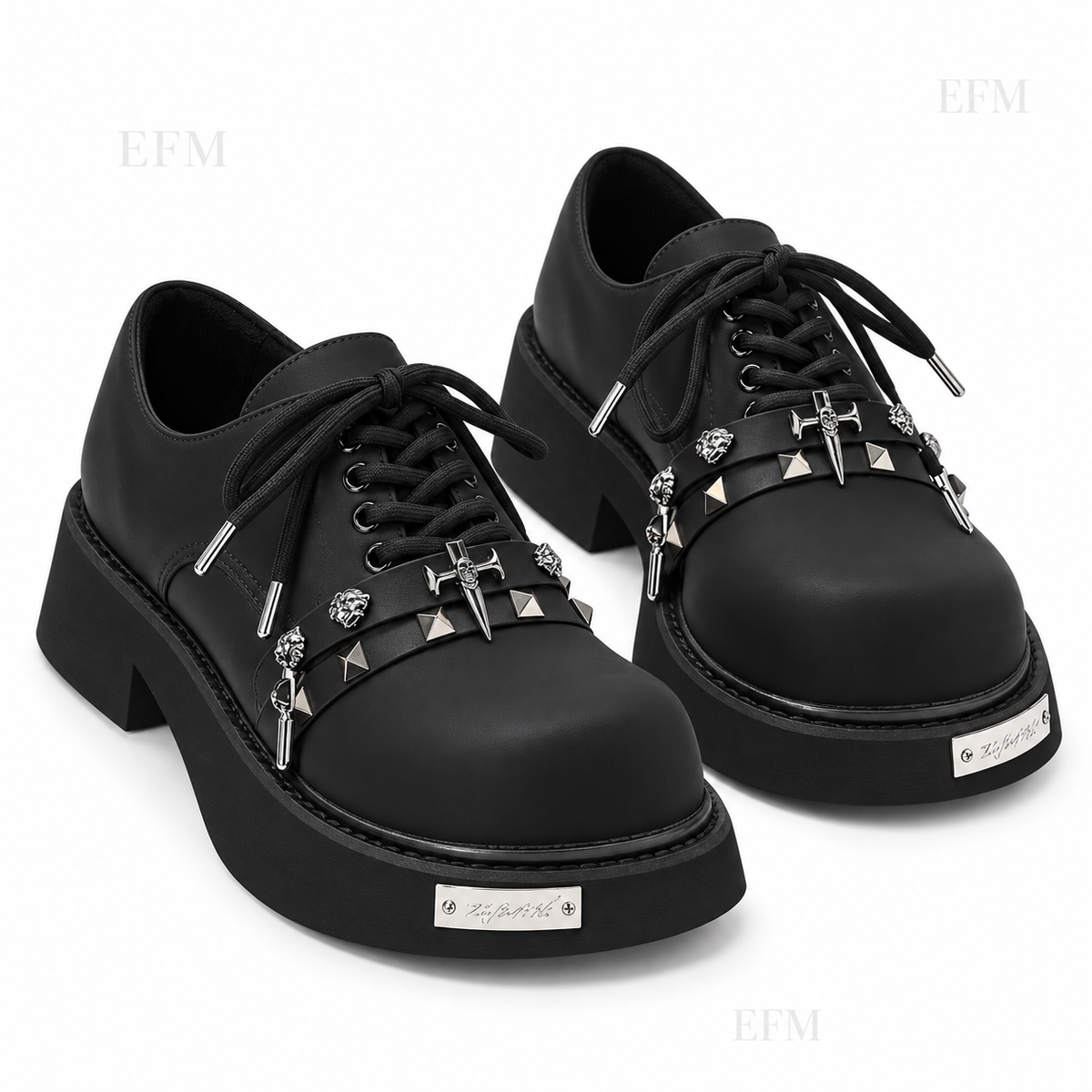 Charm-Strap Platform Derbies – Black