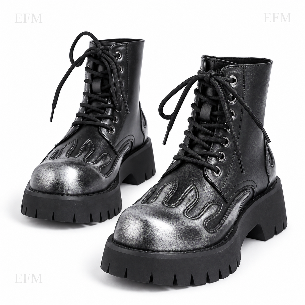 Flame-Panel Combat Boots – Black