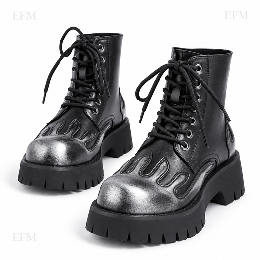 Flame-Panel Combat Boots – Black