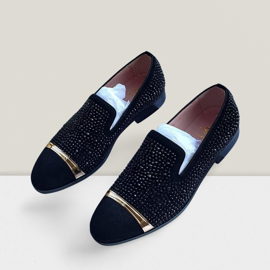 Black Crystal Band-Detail Dress Loafers