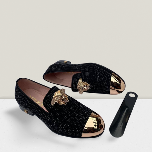 Midnight Black Crystal Cap-Toe Loafers
