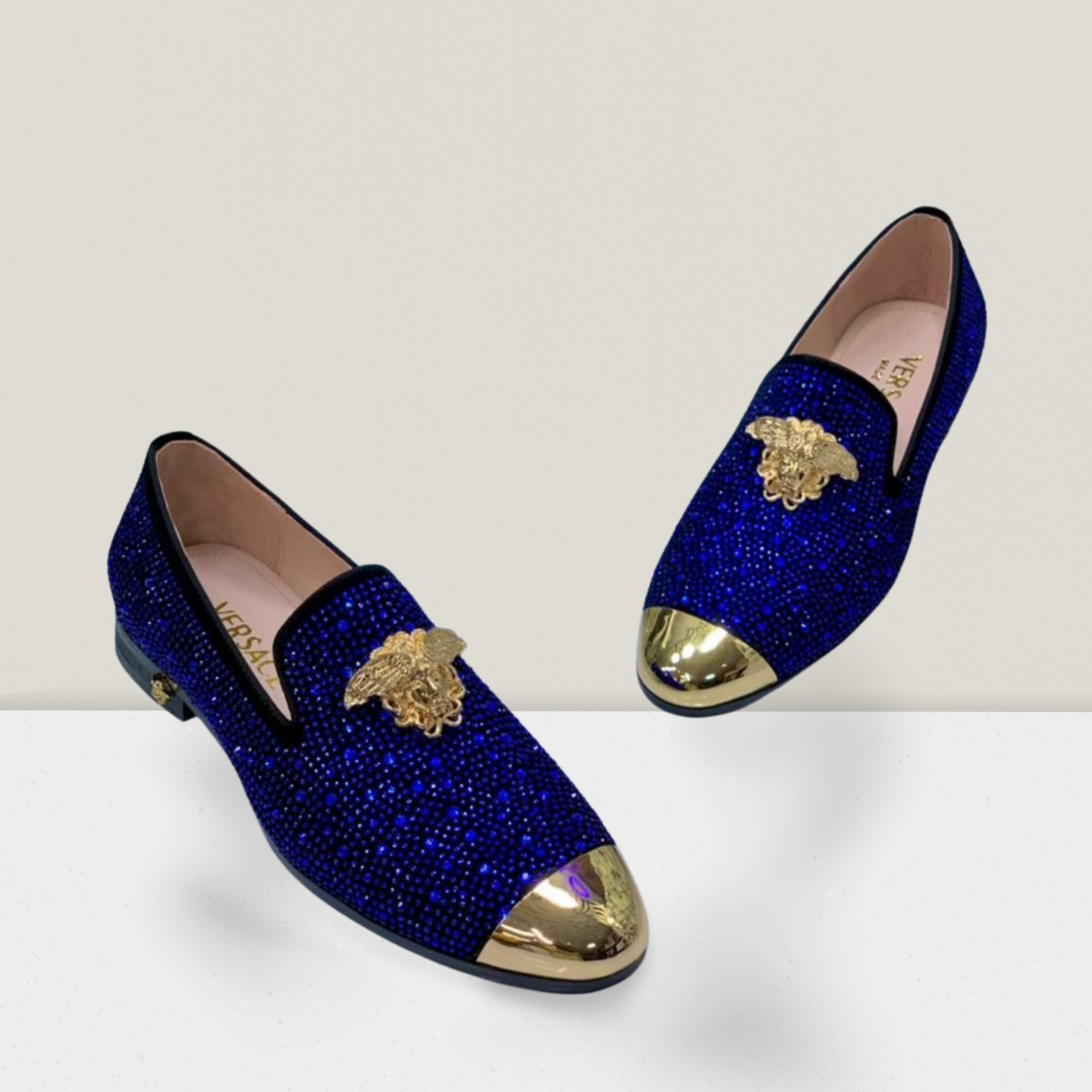 Royal Blue Crystal Cap-Toe Loafers