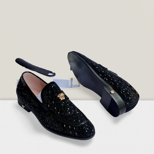 Men's Obsidian Texture Crest Formal Loafers