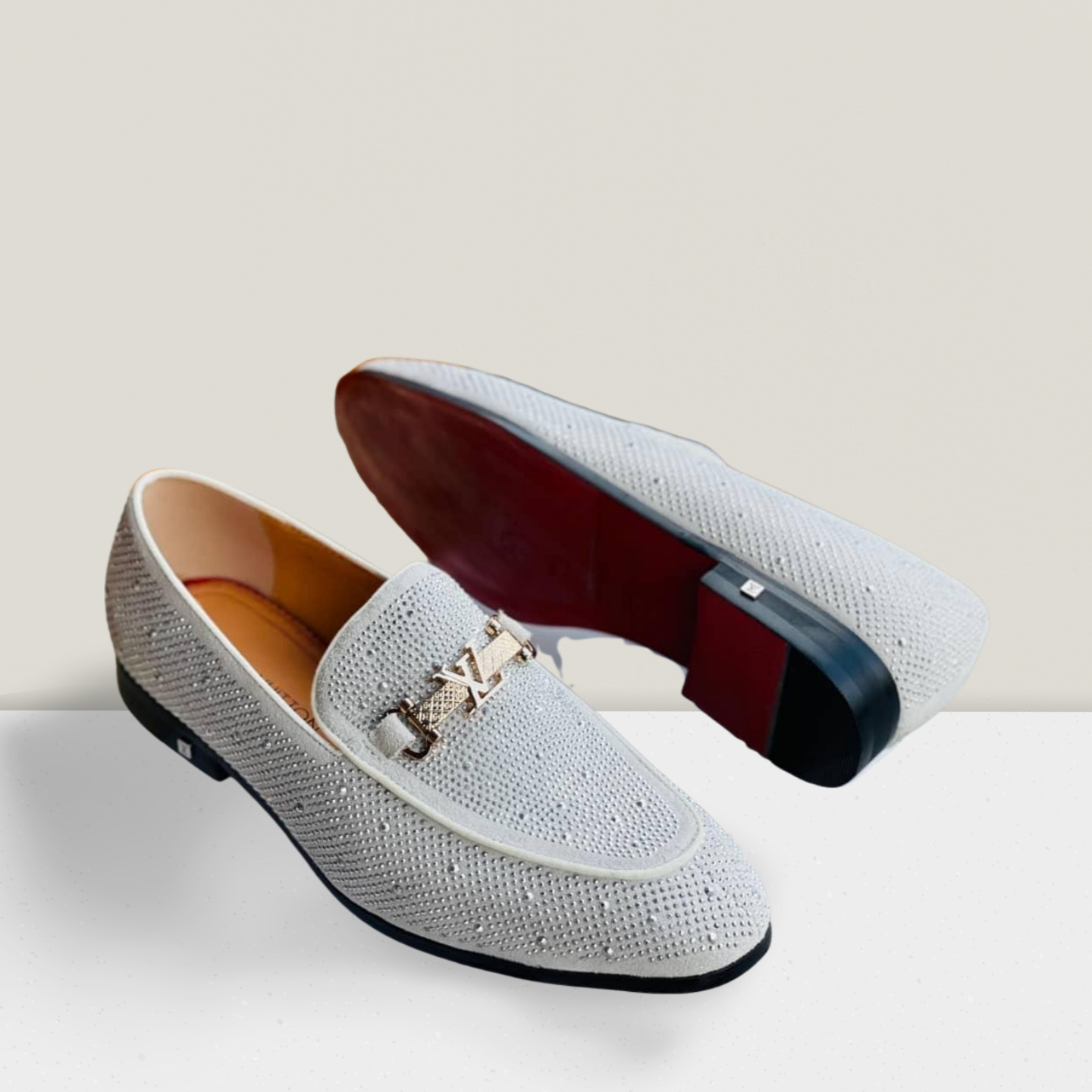 Ivory Micro-Stud Buckle Loafers