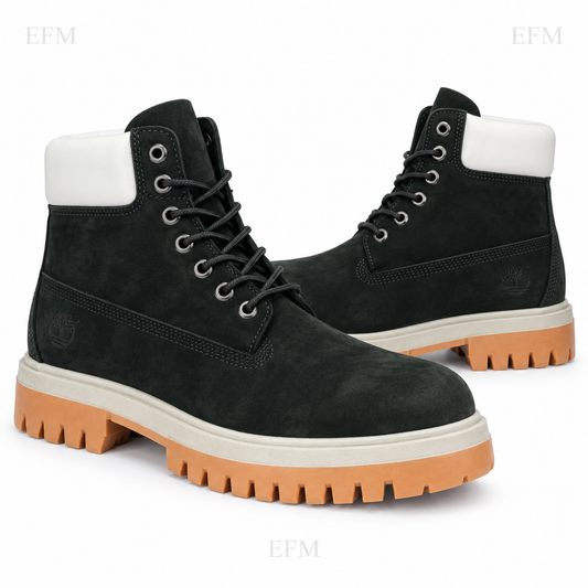 Layered-Sole Lug Boots – Black/White/Brown