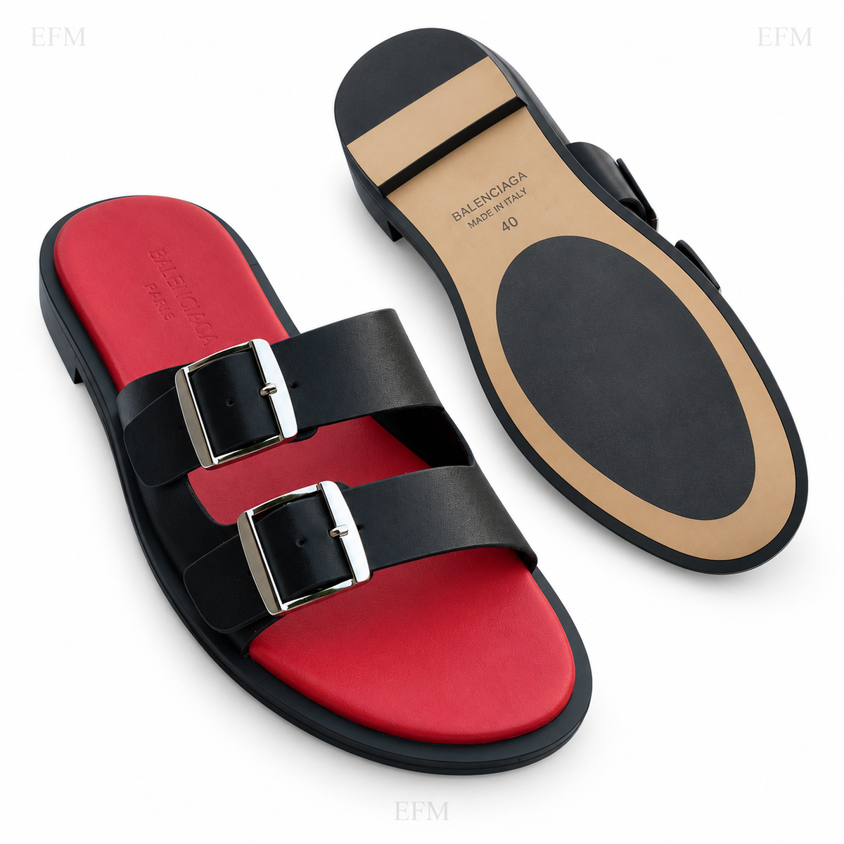 Double-Buckle Slides – Black & Red