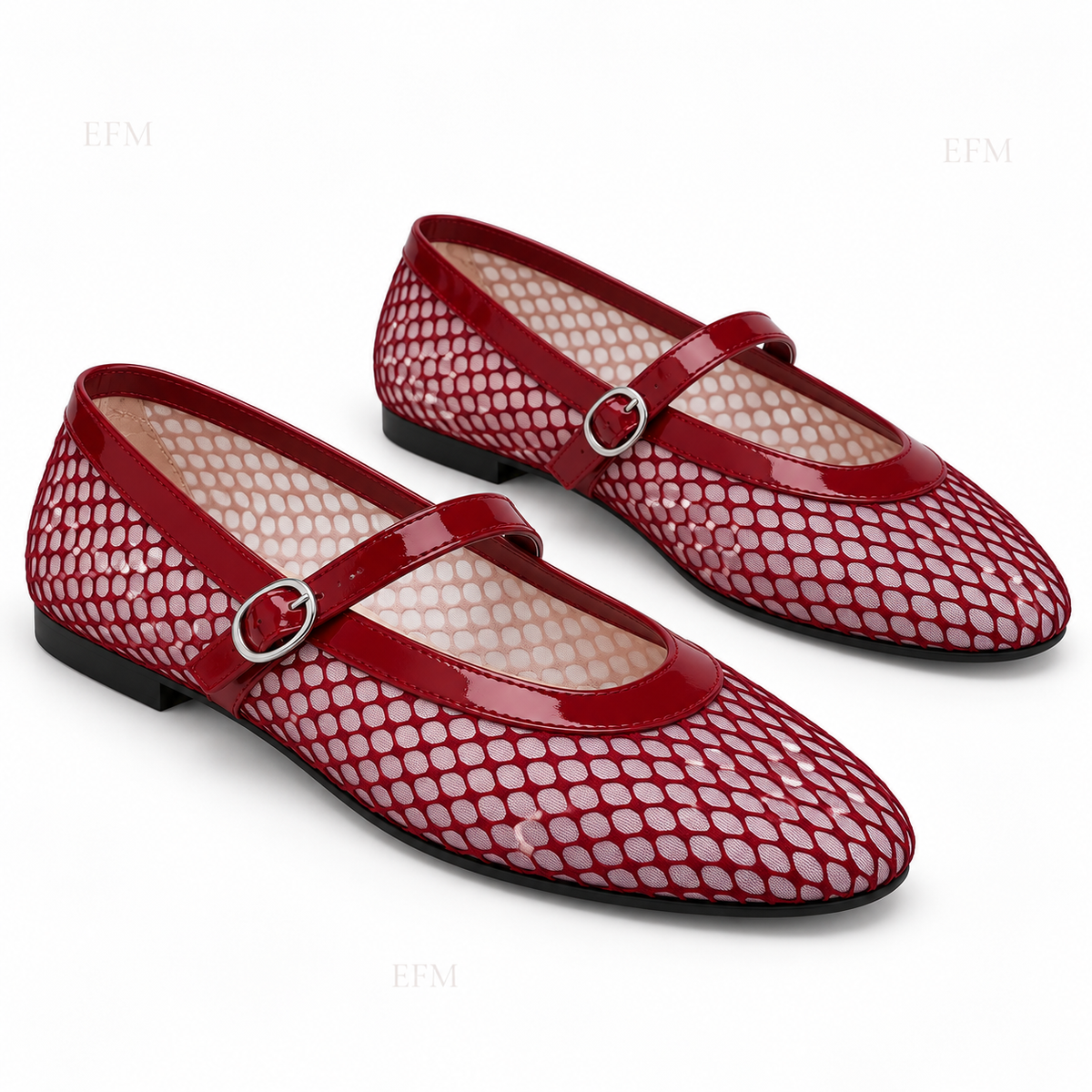 Mesh Mary Jane Buckle Flats