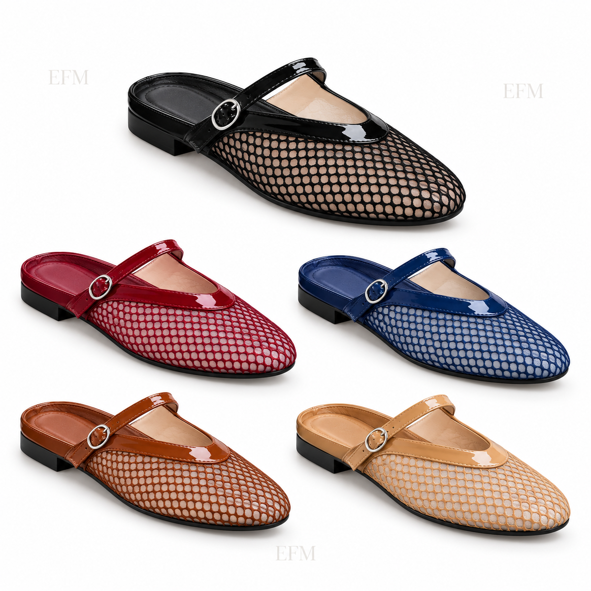 Mesh Buckle-Strap Ladies’ Mules