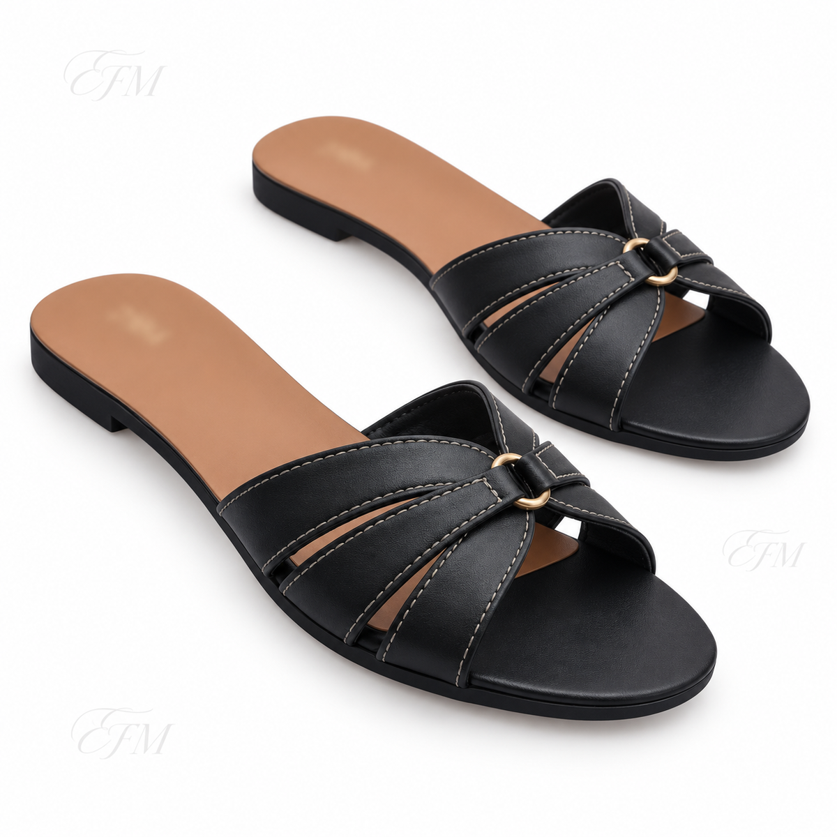 Ring-Link Cross-Strap Ladies’ Flat Slides